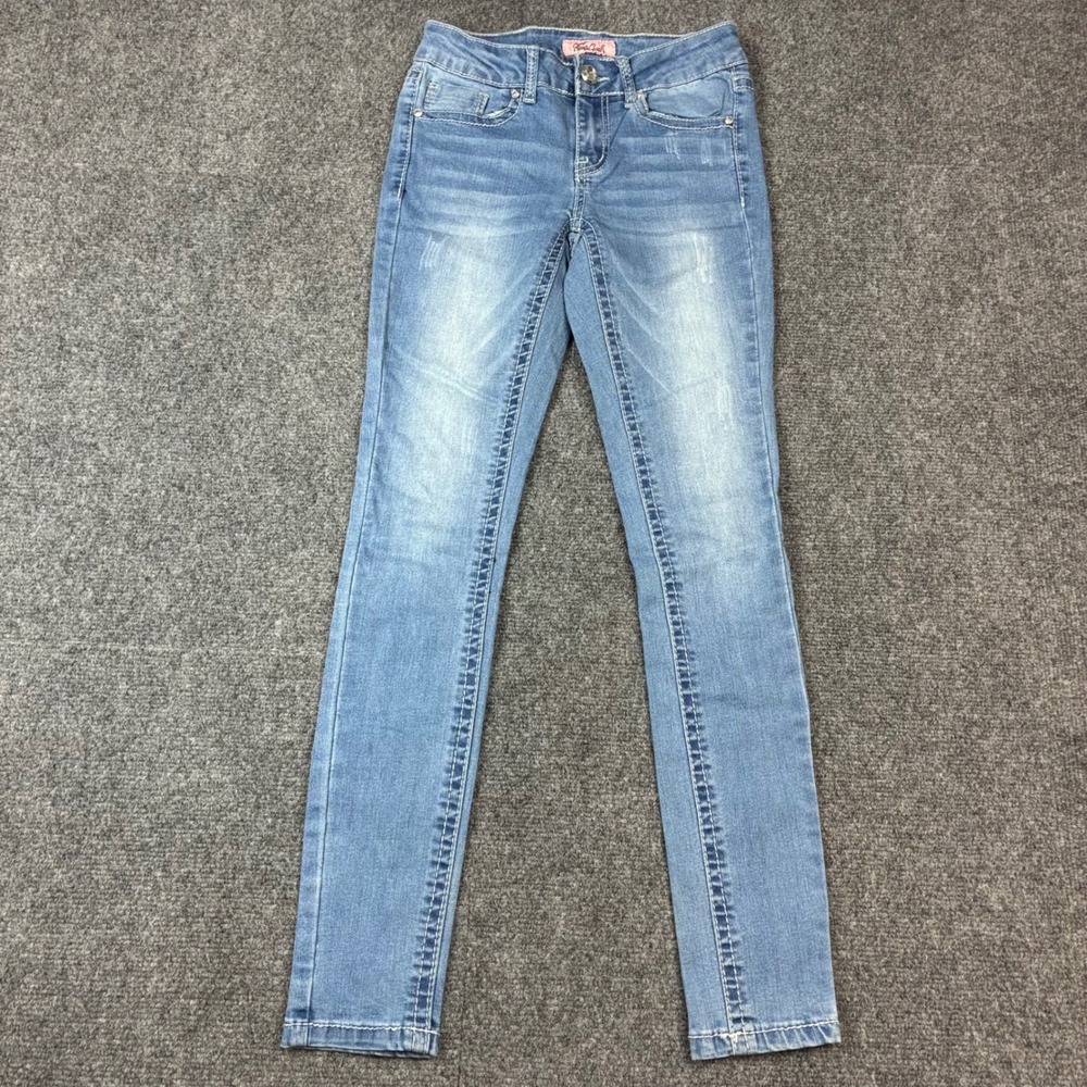 True Luck Skinny Jeans Light Wash Sequin Back Pocket Crystal Button Size‎ 1/2